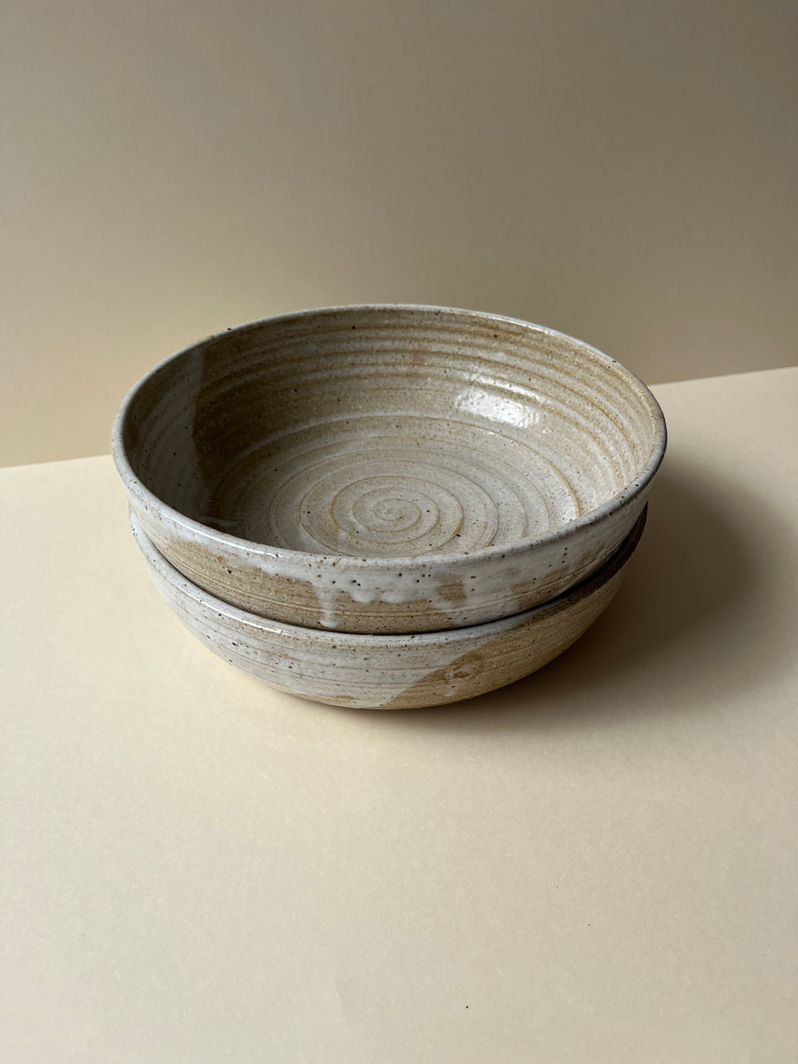 Thrown Lines Serving Bowl in Oatmeal